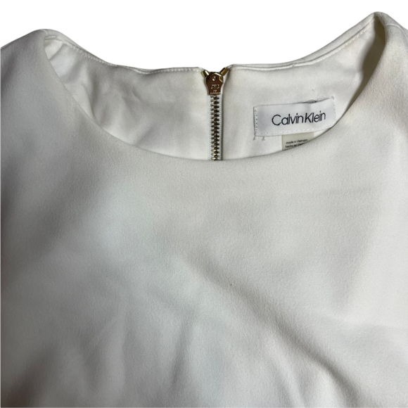 Calvin Klein white midi dress with short ruffle sleeve crew neck semiformal 4 - Picture 4 of 7